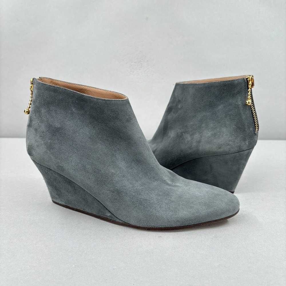 Avril Gau Boots 38.5 8.5 Wedge Ankle Booties Gray Suede Zip Shoes Designer Italy